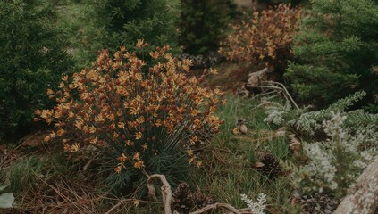 Fototapeta premium Bloomed pine cones with a brown hue against a natural backdrop