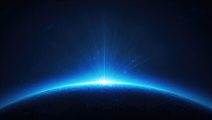 Fototapeta premium Wide Vector Image of a Planet Emitting a Horizontal Blue Glow