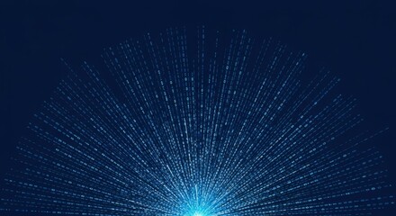 Burst of blue binary code data on dark background representing technology and digital information