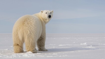 A tundra polar bear glances back over its shoulder in the wild