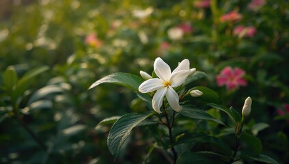 A stunning background of blooming jasmine flowers in a lush garden setting