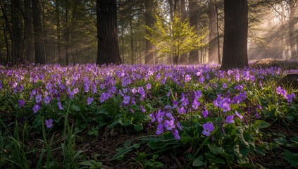 Fototapeta premium Springtime Bloom of Violet Flowers in a Woodland Setting