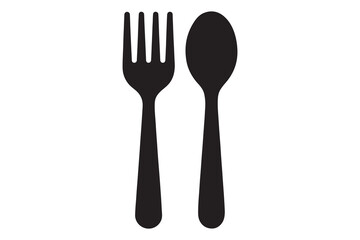 Simple black fork and spoon silhouette for food icons