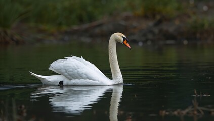 A graceful swan floating on the lake