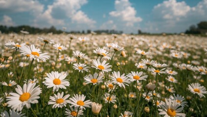 Field of blooming daisies in springtime