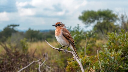 Wild red-backed shrike perched in natural habitat