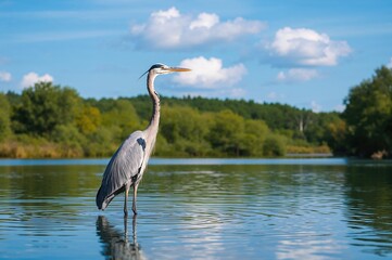 Graceful Grey Heron Posing by a Serene Lake