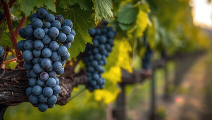 Fototapeta premium Detailed View of Vineyard in Mid-Summer Prior to Picking, Ideal for Wine and Organic Product Marketing