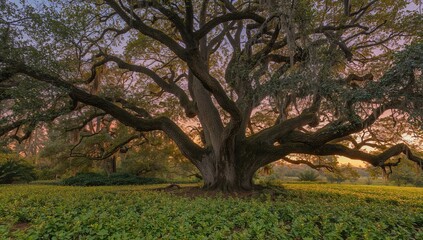 Obraz premium Sunrise over the Ancient Oak Tree