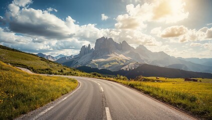 Naklejka premium A shimmering pathway leading to towering mountain summits in the northern region