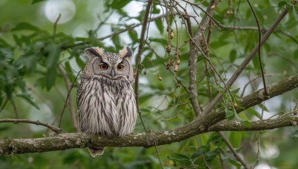 The long-eared owl (Asio otus) is a species of owl known for its prominent feather tufts resembling ears. It inhabits regions across the northern continents and migrates southward during winter