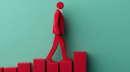 Paper cut man walking on layered bar graph illustrating career growth and standards in a business environment