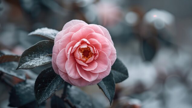 Detailed view of a vibrant pink camellia bloom