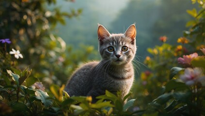 Feline resting amidst a natural setting