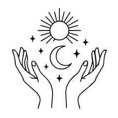 Celestial Hands Mystic Line Art Vector