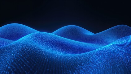 Dynamic azure wave created from dots and lines. Abstract high-tech background. Data visualization theme. 3D illustration.