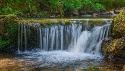 Fototapeta premium Stunning Capture of a Tiny Waterfall Flowing Over Rocks