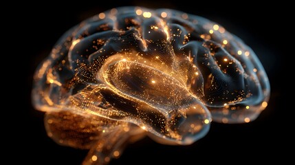 Illuminated digital representation of human cerebrum structure displays active neural pathways