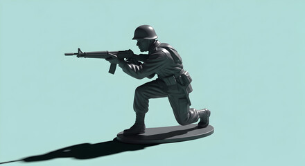 Toy Soldier Man of War Modern Military Conflict and Battlefront Fighting Action with Armed Assault Rifle and Helmet Ready for Defense and Protection as Army Combatant