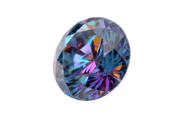 A blue diamond with purple and green hues