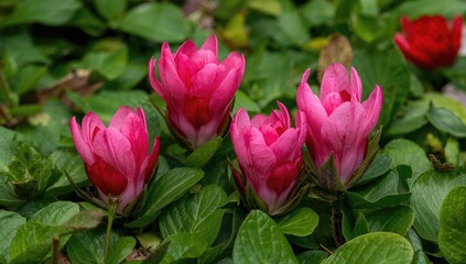 Fototapeta premium Close-up of vibrant cyclamen blooms surrounded by lush foliage