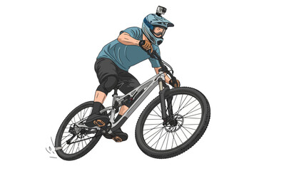 Naklejka premium A pixelated illustration of a person riding a mountain bike with a GoPro on their helmet