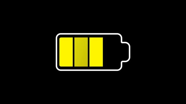 Battery icon displaying three-quarters charge on a black background. Power level indicator for electronic devices, energy status concept.