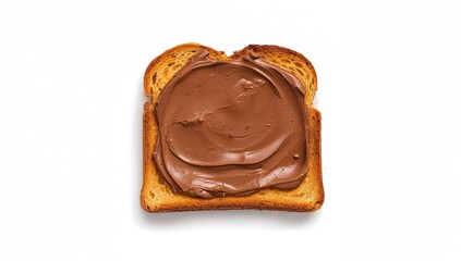 Obraz premium Sliced bread topped with creamy chocolate hazelnut spread, viewed from above