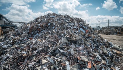 Stacked metal scrap from production ready for recycling