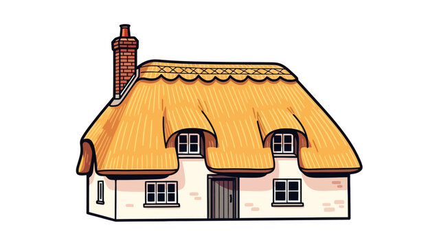 A thatched cottage with brick chimney and white walls