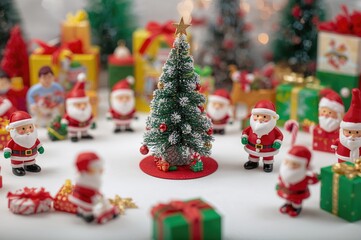 Naklejka premium Miniature Christmas tree shown against a plain white backdrop