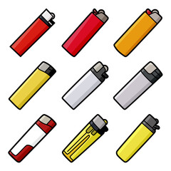 collection of colorful plastic lighters isolated on white background