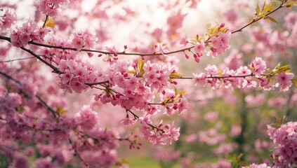 Obraz premium Pink cherry blossoms against a spring background