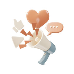 Illustration of a megaphone with icons representing digital marketing tools and strategies for online promotion.