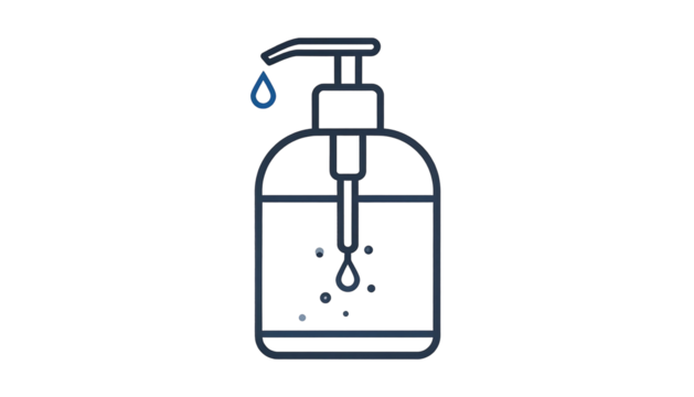 A dark blue outline of a hand sanitizer pump bottle against a solid black background