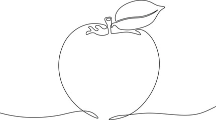 Continuous Line Art of Apple with Leaf Minimalist Vector Illustration