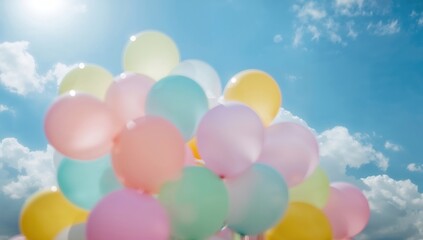 Cluster of festive balloons floating in the air