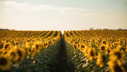 Naklejka premium Blooming sunflowers highlighting the expansive field and open area