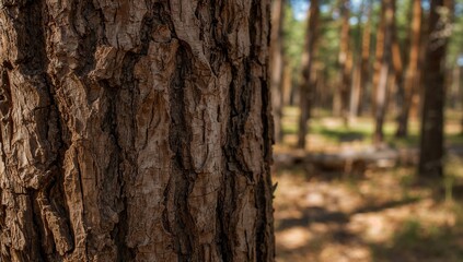 Obraz premium Close-up of pine tree bark texture during summertime