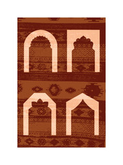 Artistic design emphasizing traditional patterns and arch shapes with decorative details. Presented in warm colors, the composition evokes islamic cultural richness and artistic sophistication.