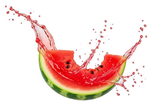 Vibrant watermelon slice exploding with refreshing juice splashes, capturing the essence of summer refreshment and healthy hydration in a dynamic, eye-catching composition