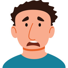 Shocked Caucasian Man With Dark Hair And Teal Shirt Expressing Surprise And Fear With Wide Open Mouth In Studio Portrait With Transparent Background