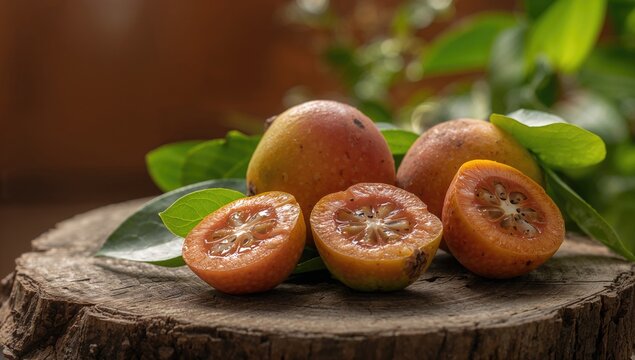 Freshly picked mafai fruit with a sweet and tangy taste on a rustic wooden surface