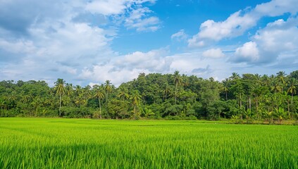 Fototapeta premium The view is absolutely breathtaking with lush greenery and a clear blue sky.