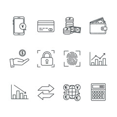 Collection of Financial and Business Icons Representing Transactions and Security.
