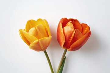 Two Yellow and Red Tulip Blooms Set Against a White Backdrop. Collage