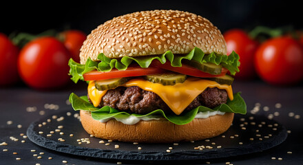 Artisanal Burger Delights Restaurant Patrons with Succulent Flavors Gourmet Indulgence Perfect for Food Blogs and Mouthwatering Menus Delicious Culinary Temptation