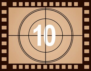 Film countdown graphic with the number 10 in white, set against a light brown background