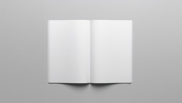 Blank white newspaper spread, front page mockup on a grey backdrop