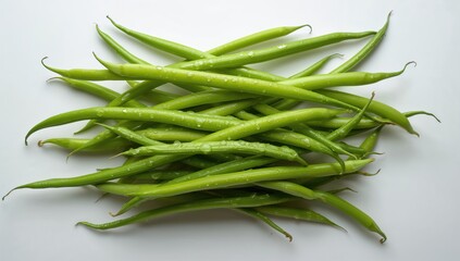 Fototapeta premium Overhead shot of fresh, bright green beans showcasing their garden-fresh quality in each mouthful.